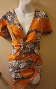 Orange Chiffon Printed Chain Dress